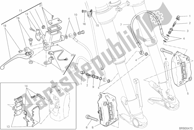 Todas as partes de Sistema De Freio Dianteiro do Ducati Hypermotard Thailand 821 2015